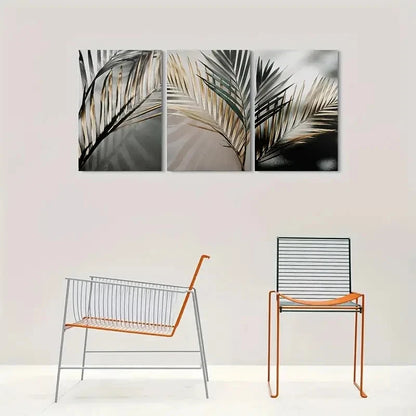 3pcs Black & Golden Green White Palm Leaf Wall Art Set Canvas Framed 40x60cm - High Quality Print 100% Australian Made Wall Canvas Ready to Hang - Bella Home Decor