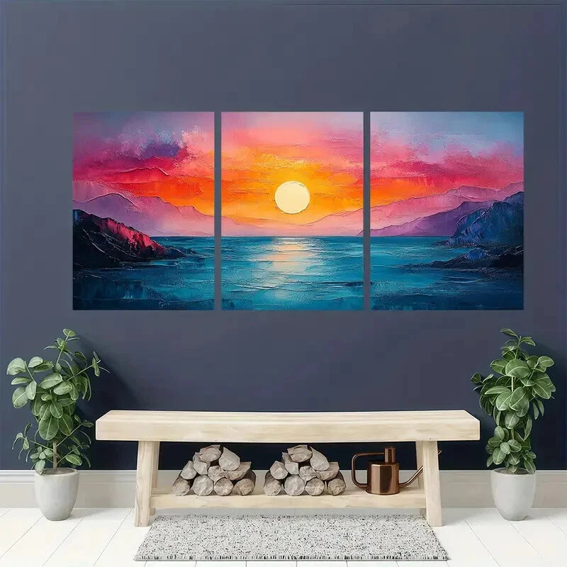 3pcs Colorful Abstract Landscape Painting Metal Print Ready to Hang Art - Bella Home Decor