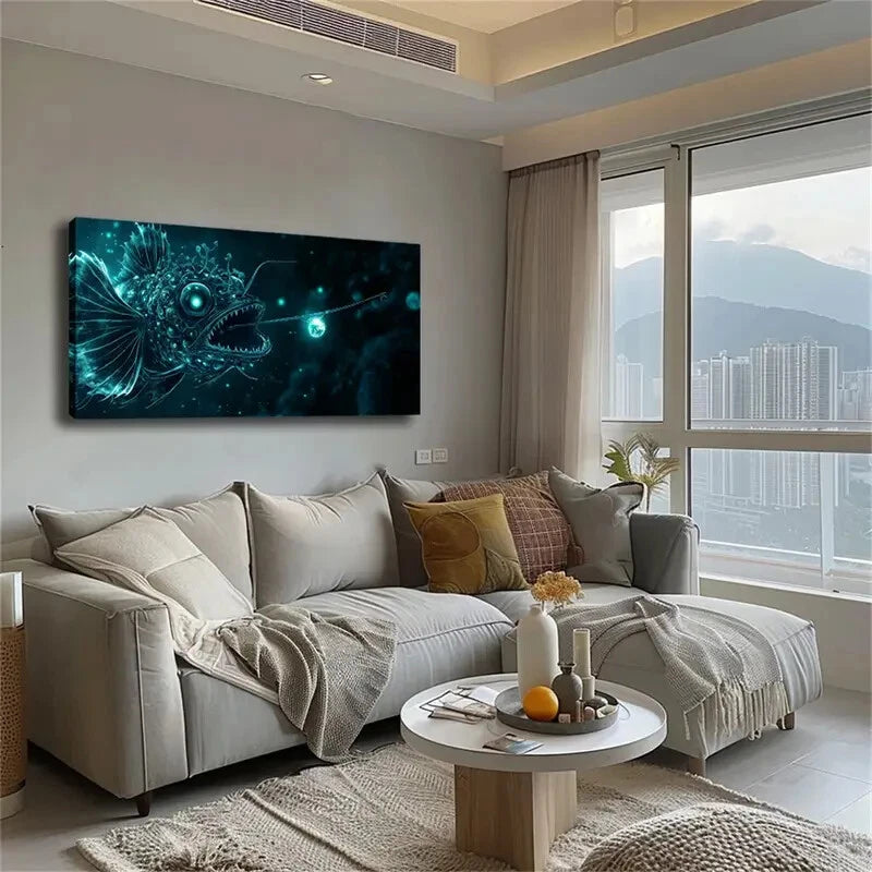 Deep-Sea Fish With A Big Mouth Wall Art Canvas Office Home Room Framed 120x60cm - Bella Home Decor