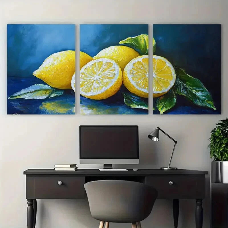 3pcs Vibrant Lemon Citrus Fruit Kitchen Metal Print Ready to Hang Art - Bella Home Decor