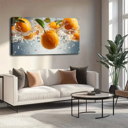 Fresh Orange And Water Splash Wall Art canvas office home room framed 120x60cm - Bella Home Decor