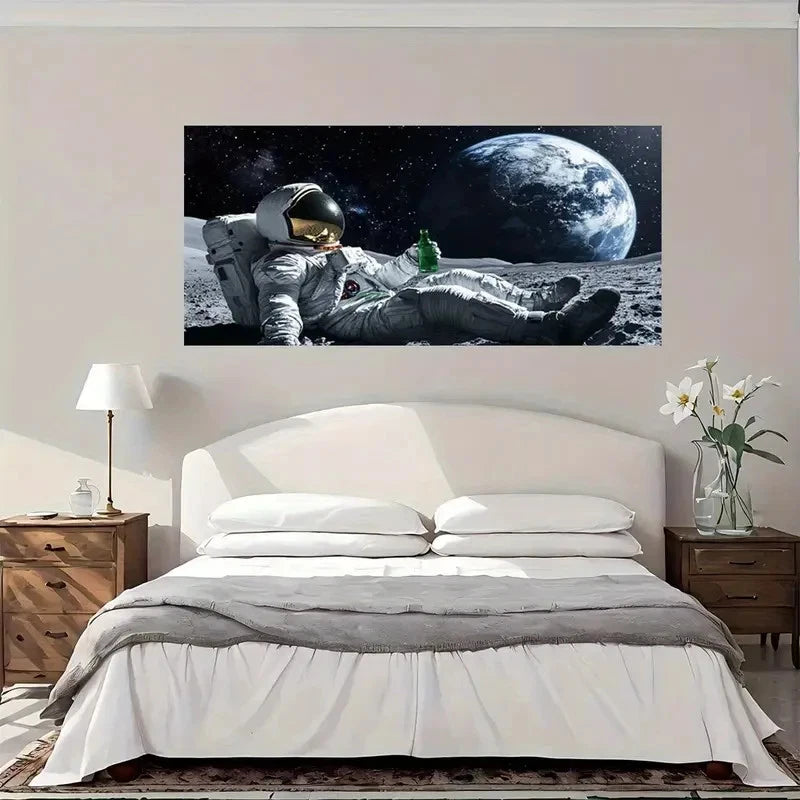 Astronaut On Moon Wall Art Canvas Office Home Room Framed 120x60cm
