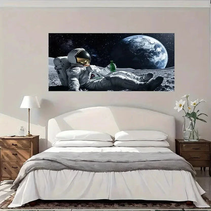 Astronaut On Moon Wall Art Canvas Office Home Room Framed 120x60cm