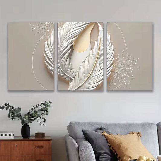 3pcs White Feathers On A White Background Metal Print Ready to Hang Art