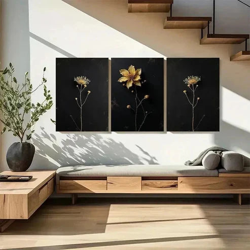 3pcs Nature Inspired Elegant Dried Flower Art Set Canvas Unframed - High Quality Print 100% Australian Made Wall Canvas