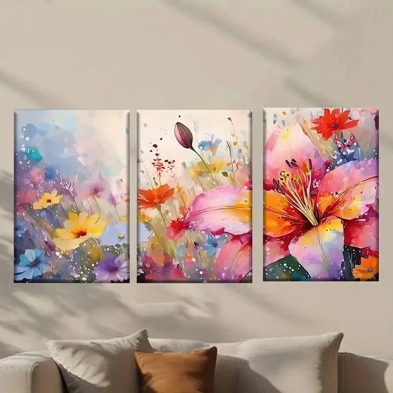 3pcs Abstract Colorful Flowers Painting Wall Art Set Canvas Framed 50x70cm - High Quality Print 100% Australian Made Wall Canvas Ready to Hang - Bella Home Decor