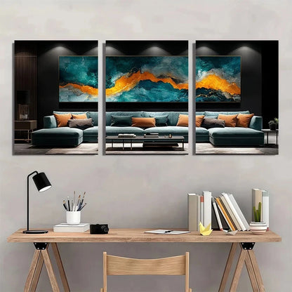 3pcs Green White Marble Abstract Metal Print Ready to Hang Art