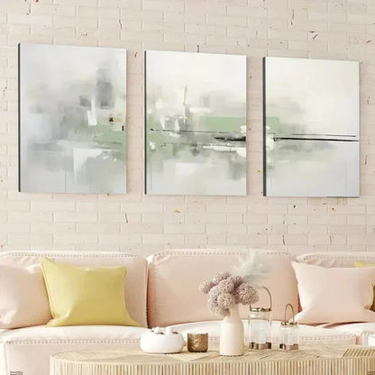 3pcs Abstract Geometric Green and Gray White Wall Art Canvas Unframed - High Quality Print 100% Australian Made Wall Canvas - Bella Home Decor