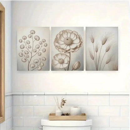 3pcs Large Flower, Leaves & Pampas Grass  Wall Art Set Canvas Framed 50x70cm - High Quality Print 100% Australian Made Wall Canvas Ready to Hang - Bella Home Decor