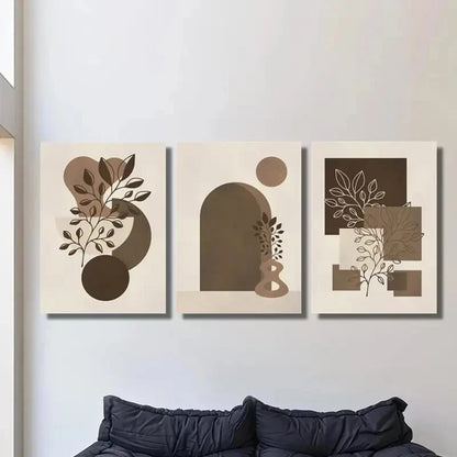 3pcs Geometric Shapes Botanical Leaves Metal Print Ready to Hang Art - Bella Home Decor