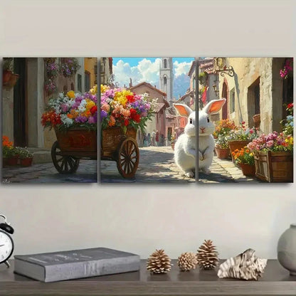 3pcs rabbit with wheelbarrow Wall Art Set Canvas Framed 50x70cm - High Quality Print 100% Australian Made Wall Canvas Ready to Hang