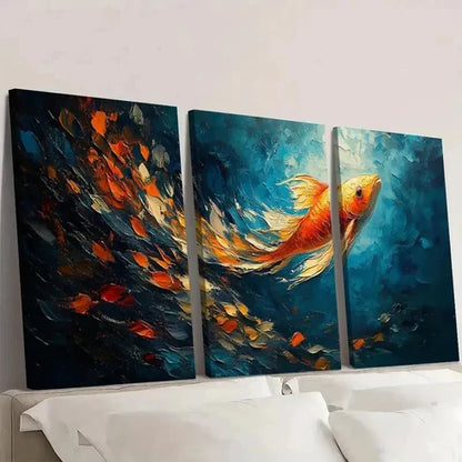 3pcs Abstract Fish School Oil Painting Wall Art Set Canvas Unframed - High Quality Print 100% Australian Made Wall Canvas