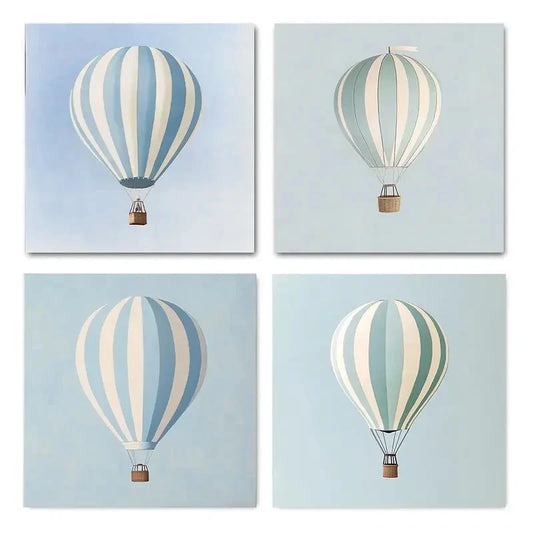4pcs Blue Hot Air Balloon Theme Wall Art Canvas Framed