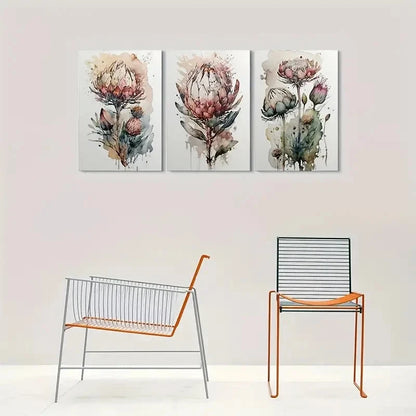 3pcs Abstract Watercolor Flower Metal Print Ready to Hang Art - Bella Home Decor