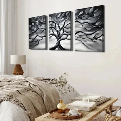 3pcs Black And White Twisting Tree  Wall Art Set Canvas Unframed - High Quality Print 100% Australian Made Wall Canvas - Bella Home Decor