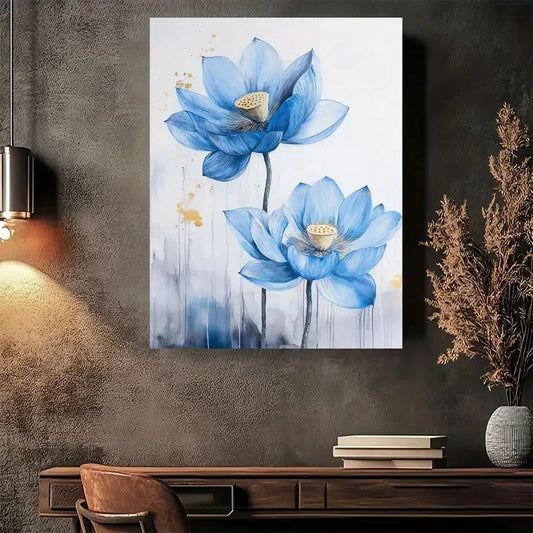 Beautiful Blue For Lotus Flower Painting 40x60cm Metal Print Ready to Hang
