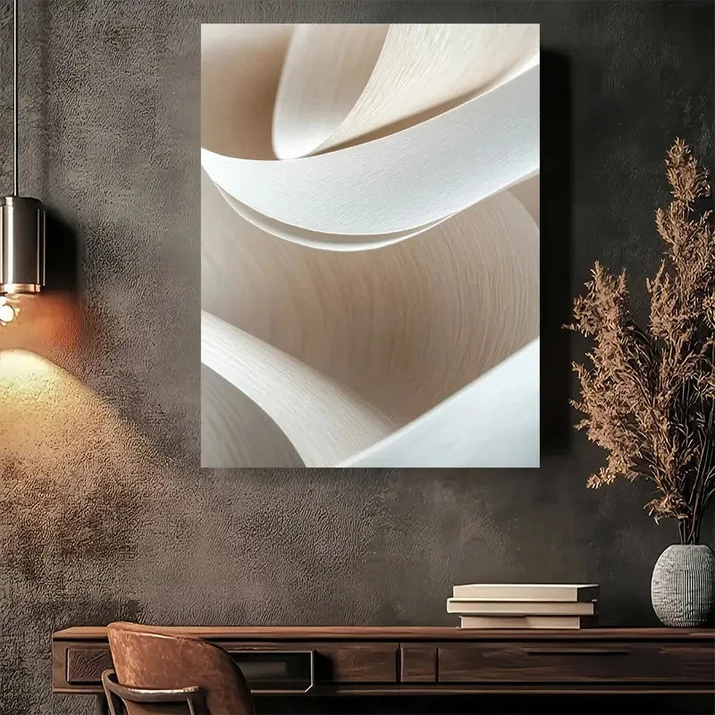 Beautiful Elegant White & Beige Swirl Design 40x60cm Metal Print Ready to Hang