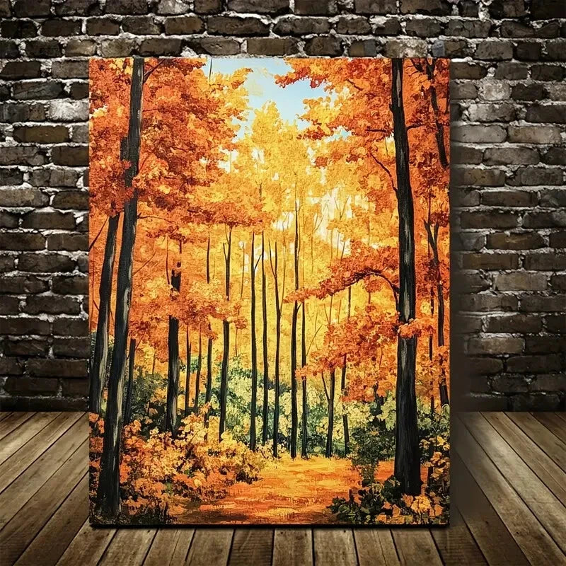 Vibrant Autumn Maple Tree Forest with Sunlit Foliag 40x60cm Metal Print Ready to Hang - Bella Home Decor
