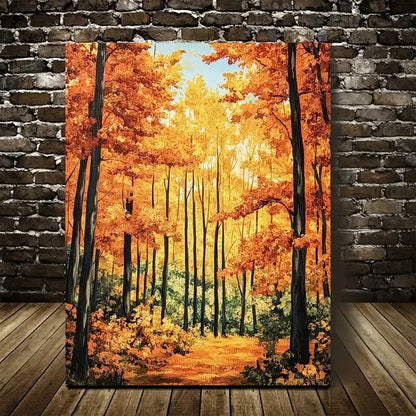 Vibrant Autumn Maple Tree Forest with Sunlit Foliag 40x60cm Metal Print Ready to Hang - Bella Home Decor