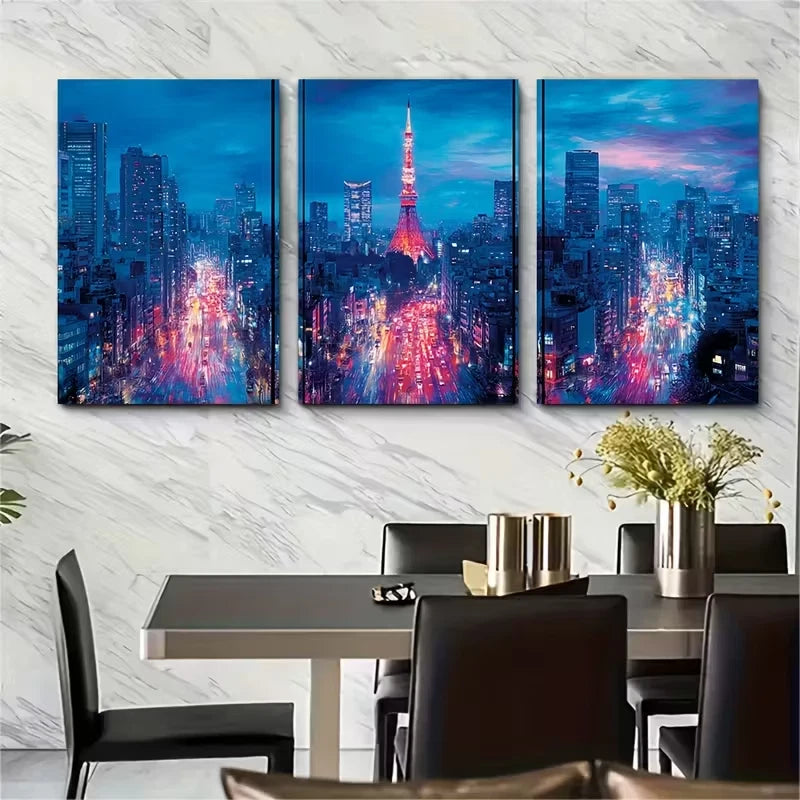 3pcs Abstract Night Landscapes Metal Print Ready to Hang Art - Bella Home Decor