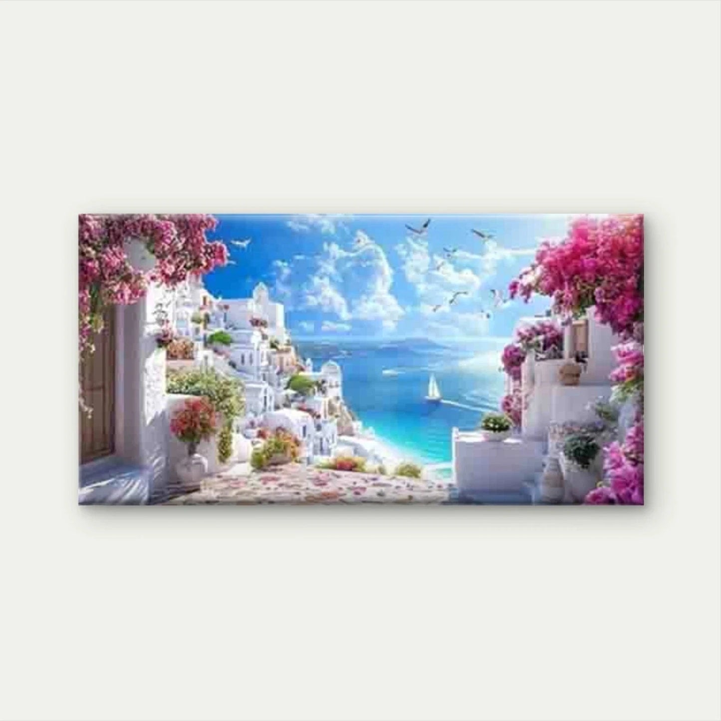 Blue Sky with Sailboat Art Canvas Office Home Room Framed 120x60cm