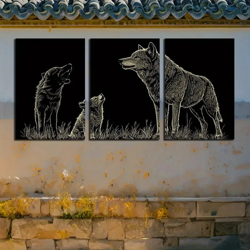 3pcs Wolf Under The Moon Dark Design Metal Print Ready to Hang Art - Bella Home Decor