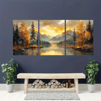 3pcs Pine Tree Landscape Artwork Illustrations Metal Print Ready to Hang Art