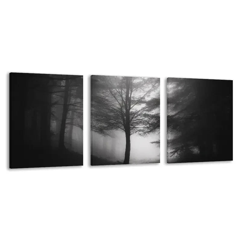 3pcs Black & White Forest Foggy Tree Landscape Wall Art Set Canvas Framed 60x90cm - High Quality Print 100% Australian Made Wall Canvas Ready to Hang - Bella Home Decor