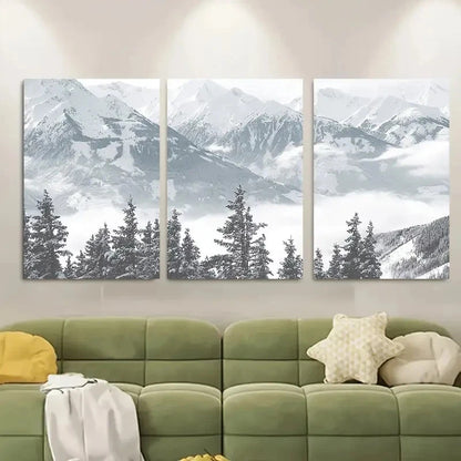 3pcs Winter Scene with Pine Trees Metal Print Ready to Hang Art