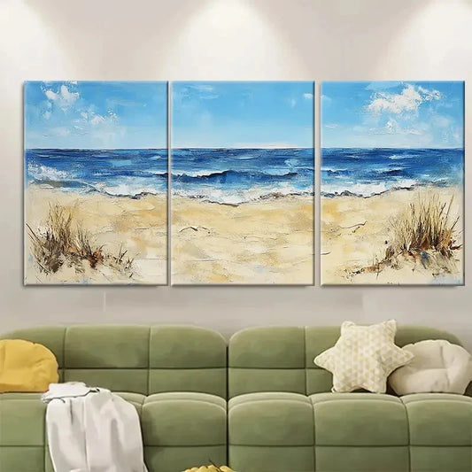 3pcs Minimalist Beach Abstract Large TO Wall Art Set Canvas Framed 60x90cm - High Quality Print 100% Australian Made Wall Canvas Ready to Hang