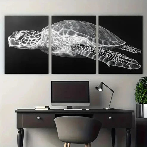 3pcs Minimalist Sea Turtle Illustration Wall Art Set Canvas Unframed - High Quality Print 100% Australian Made Wall Canvas