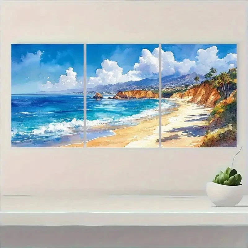3pcs Watercolor Artwork of Laguna Beach Metal Print Ready to Hang Art - Bella Home Decor