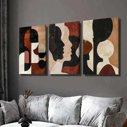 3pcs Red And Black Geometric Silhouette  Wall Art Set Canvas Unframed - High Quality Print 100% Australian Made Wall Canvas
