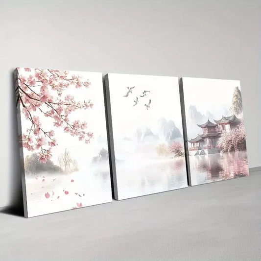 3pcs Vintage-Inspired Colorful Landscape Floral Art Set Canvas Framed 50x70cm - High Quality Print 100% Australian Made Wall Canvas Ready to Hang