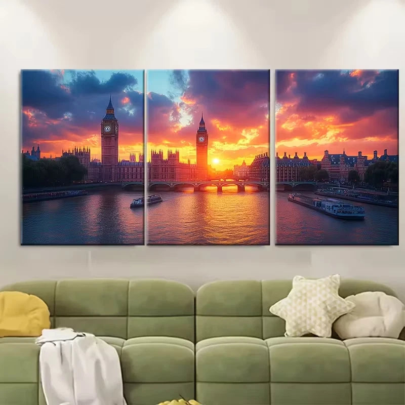 3pcs Sunset London City Skyline Metal Print Ready to Hang Art
