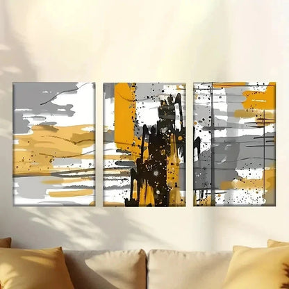 3pcs  painting with yellow and black paint Wall Art Set Canvas Framed 40x60cm - High Quality Print 100% Australian Made Wall Canvas Ready to Hang - Bella Home Decor
