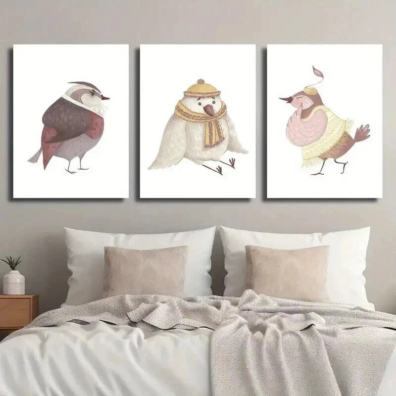 3pcs Animal Illustration Cute Cartoon Perfect Wall Art Set Canvas Framed 50x70cm - High Quality Print 100% Australian Made Wall Canvas Ready to Hang - Bella Home Decor