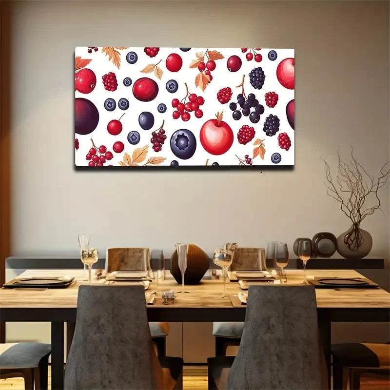 Vibrant Fruit & Autumn Leaves Wall Art Canvas Office Home Room Framed 120x60cm