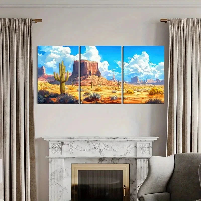 3pcs Rock Formations Blue Sky Clouds Warm Color Metal Print Ready to Hang Art - Bella Home Decor