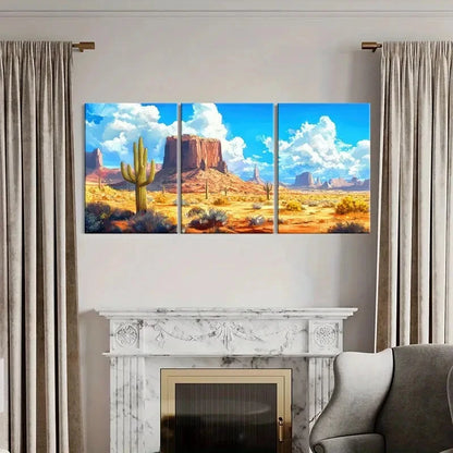 3pcs Rock Formations Blue Sky Clouds Warm Color Metal Print Ready to Hang Art - Bella Home Decor