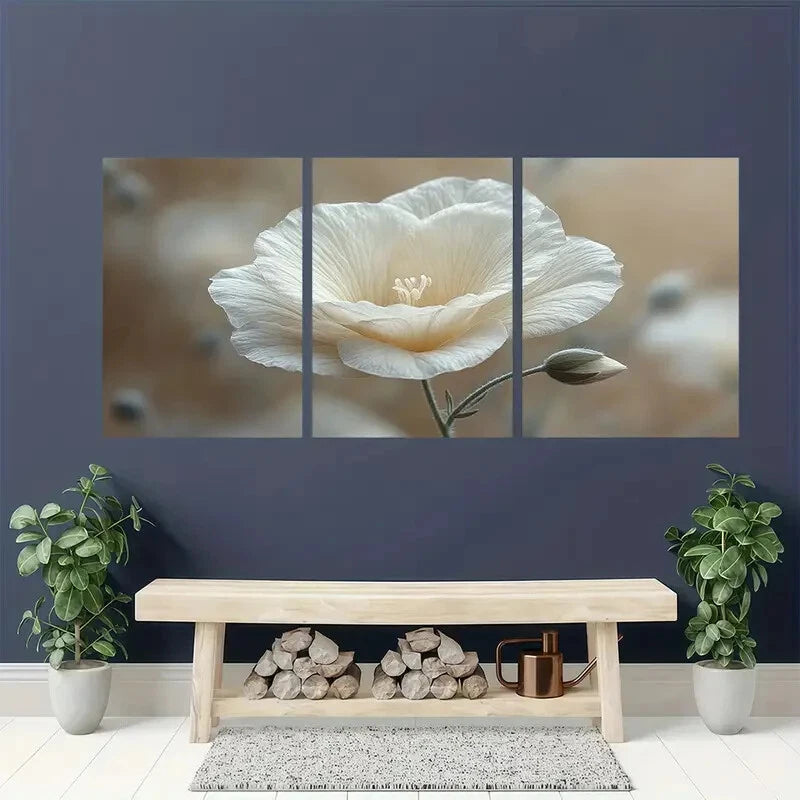 3pcs White Lisianthus Flower Gentian Plant Metal Print Ready to Hang Art - Bella Home Decor