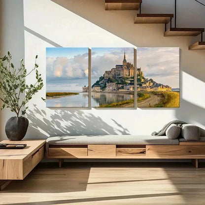 3pcs European Architecture Castles Wall Art Set Canvas Framed 60x90cm - High Quality Print 100% Australian Made Wall Canvas Ready to Hang
