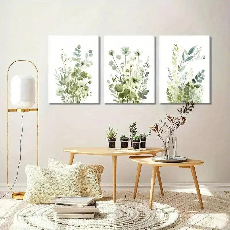 3pcs Sage Green Wildflower Botanical Metal Print Ready to Hang Art