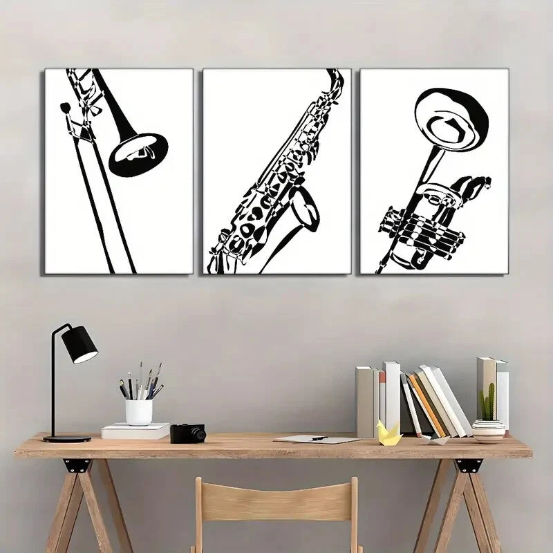 3pcs Trombone Poster, Black And White Art Print Metal Print Ready to Hang Art