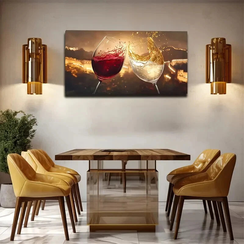 Elegant Clinking Glasses Hues Wall Art Canvas Office Home Room Framed 120x60cm - Bella Home Decor