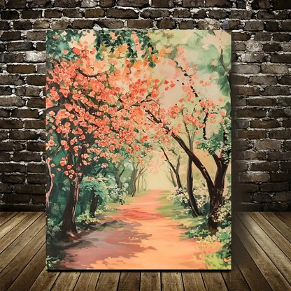 Beautiful Lush Peach Tree Forest Vibrant Painting 40x60cm Metal Print Ready to Hang - Bella Home Decor