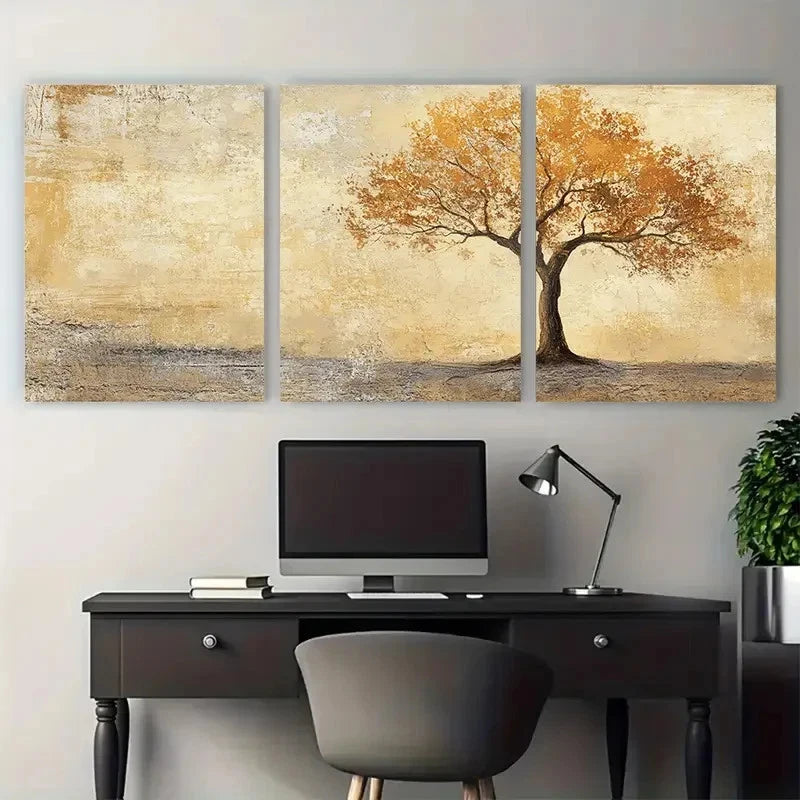 3pcs Textured Tree Nature Inspired Rustic Design Wall Art Set Canvas Framed 50x70cm - High Quality Print 100% Australian Made Wall Canvas Ready to Hang