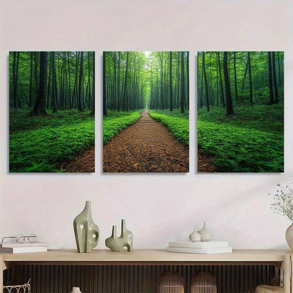 3pcs Bamboo Forest Path Serene Green Metal Print Ready to Hang Art - Bella Home Decor