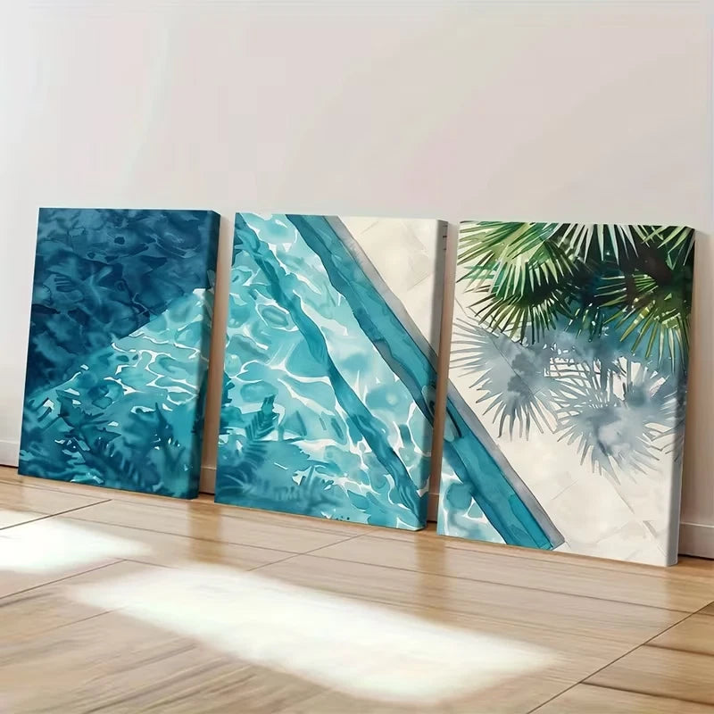 3pcs Watercolor Reflections and Palm Shadows  Wall Art Set Canvas Framed 40x60cm - High Quality Print 100% Australian Made Wall Canvas Ready to Hang - Bella Home Decor