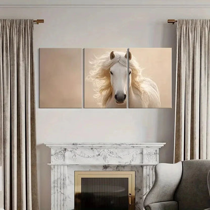 3pcs Elegant White Horse Art Luxurious Metal Print Ready to Hang Art - Bella Home Decor